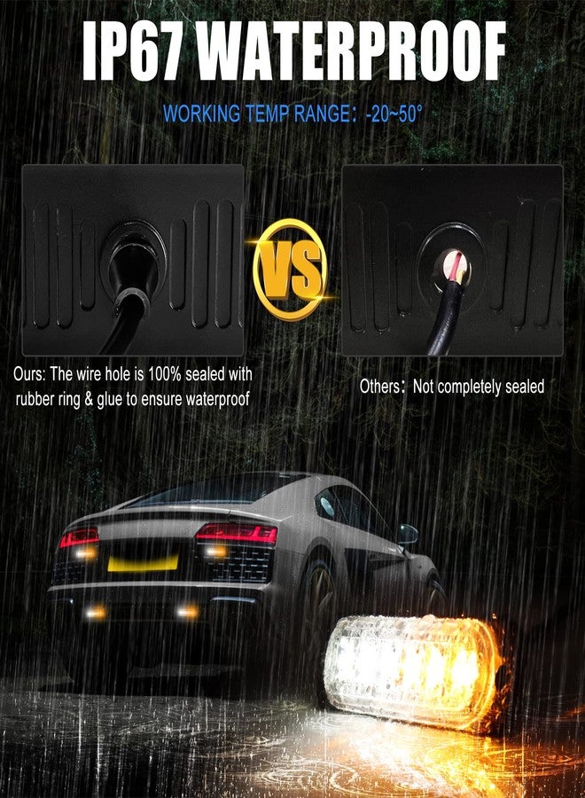 XTAUTO 10pcs LED Emergency Strobe Light, Amber White 6-LED Ultra Slim Surface Mount Flashing Warning Hazard Caution Light Bar for Car Truck Off Road Vehicles - Image 4